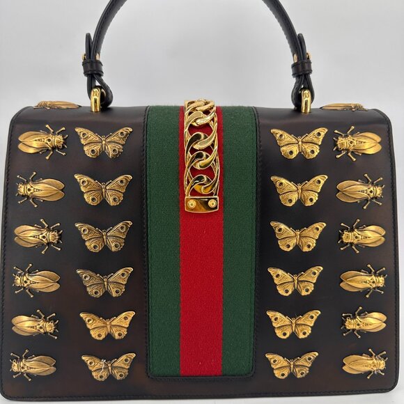 Gucci Calfskin Animal Studs Medium Sylvie Top Handle Bag - Picture 4 of 12